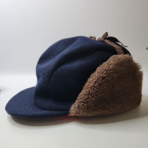 Vintage Trapper Hat Attack New York USA Union Label Retro Navy Wool Fleece Lined - Picture 4 of 13